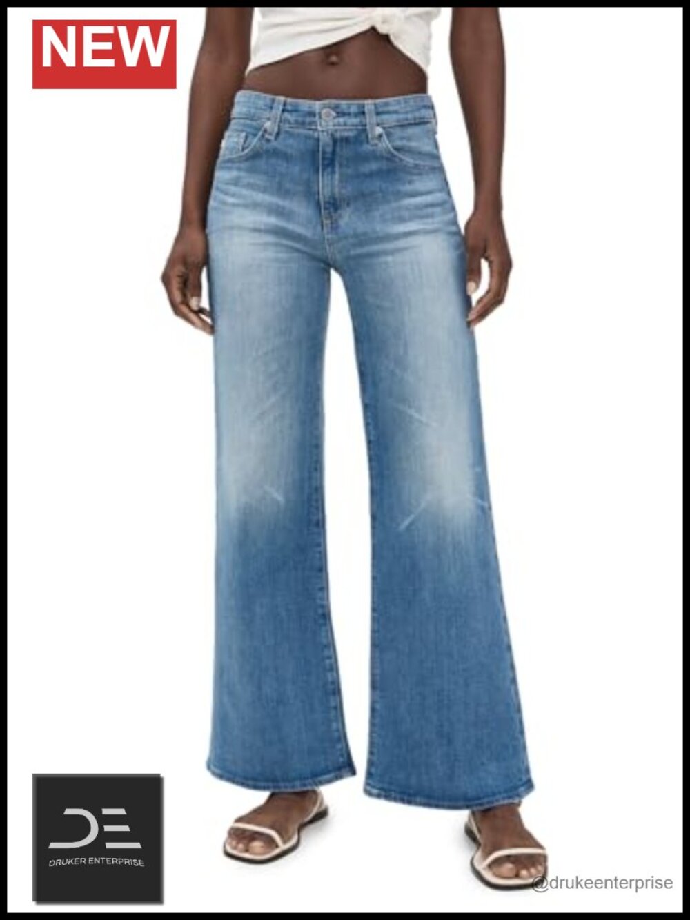 Women's Mid Rise Wide Leg Jeans - Low Stretch Cotton Blend